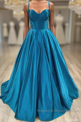 Sweetheart Blue Satin A Line Formal Semi Formal Prom Dress